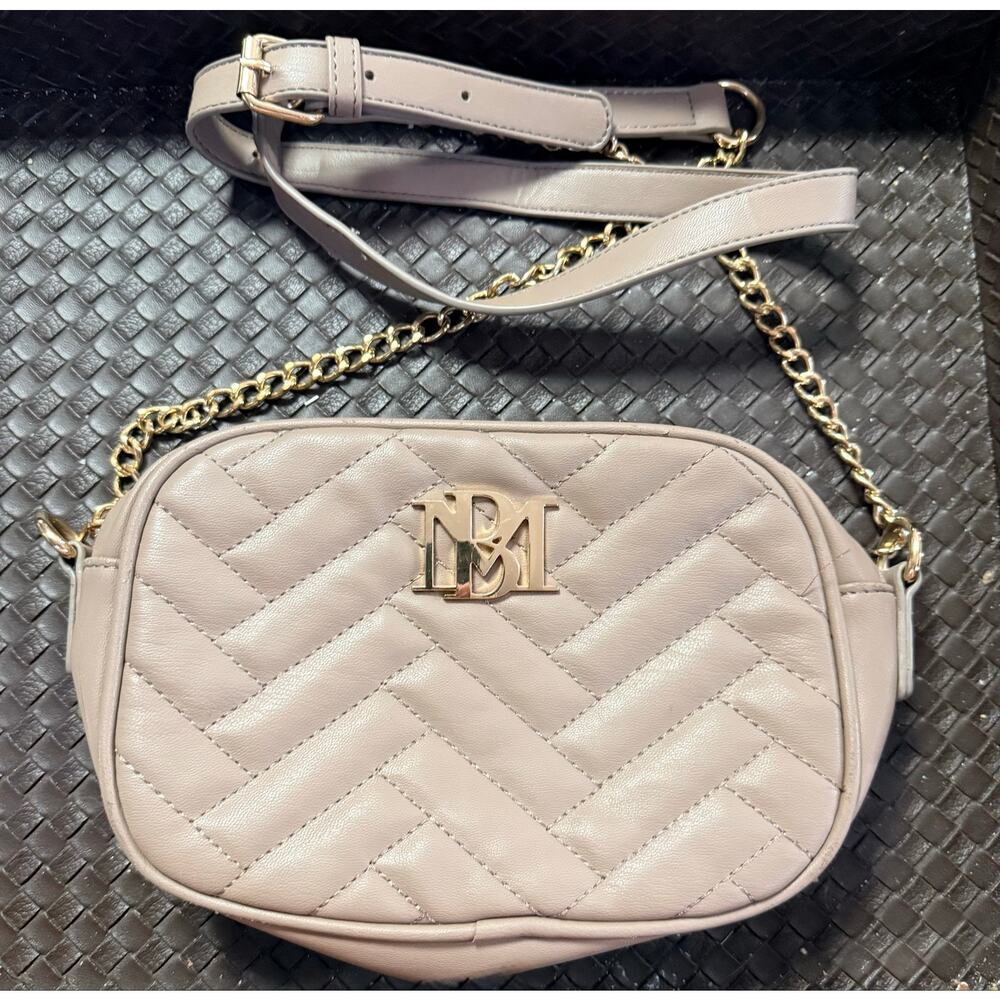 Badgley Mischka Quilted Taupe Crossbody Bag Gold Chain Beige Purse - Picture 13 of 14